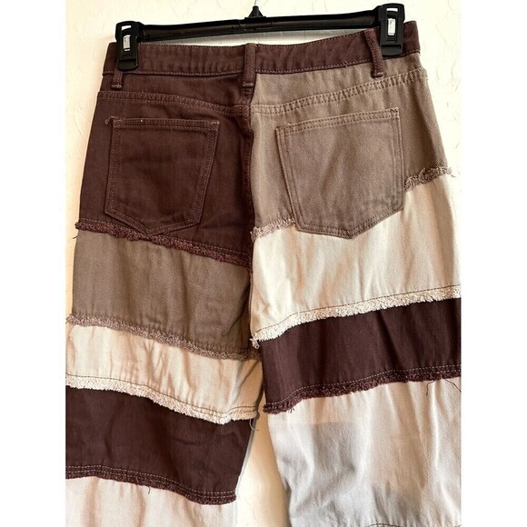 SHEIN Two Tone High Waisted Straight Jeans Womens Size L Fringe Raw Hem - Picture 6 of 16